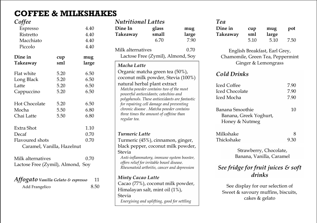 Menu page 1